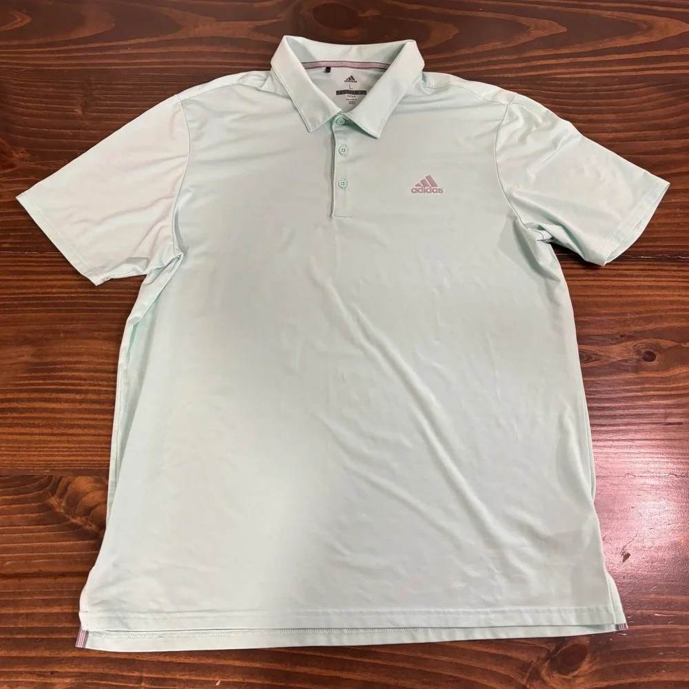 ADIDAS Golf Polo Shirt Mens L Mint Green Performance Stretch Logo Short Sleeve